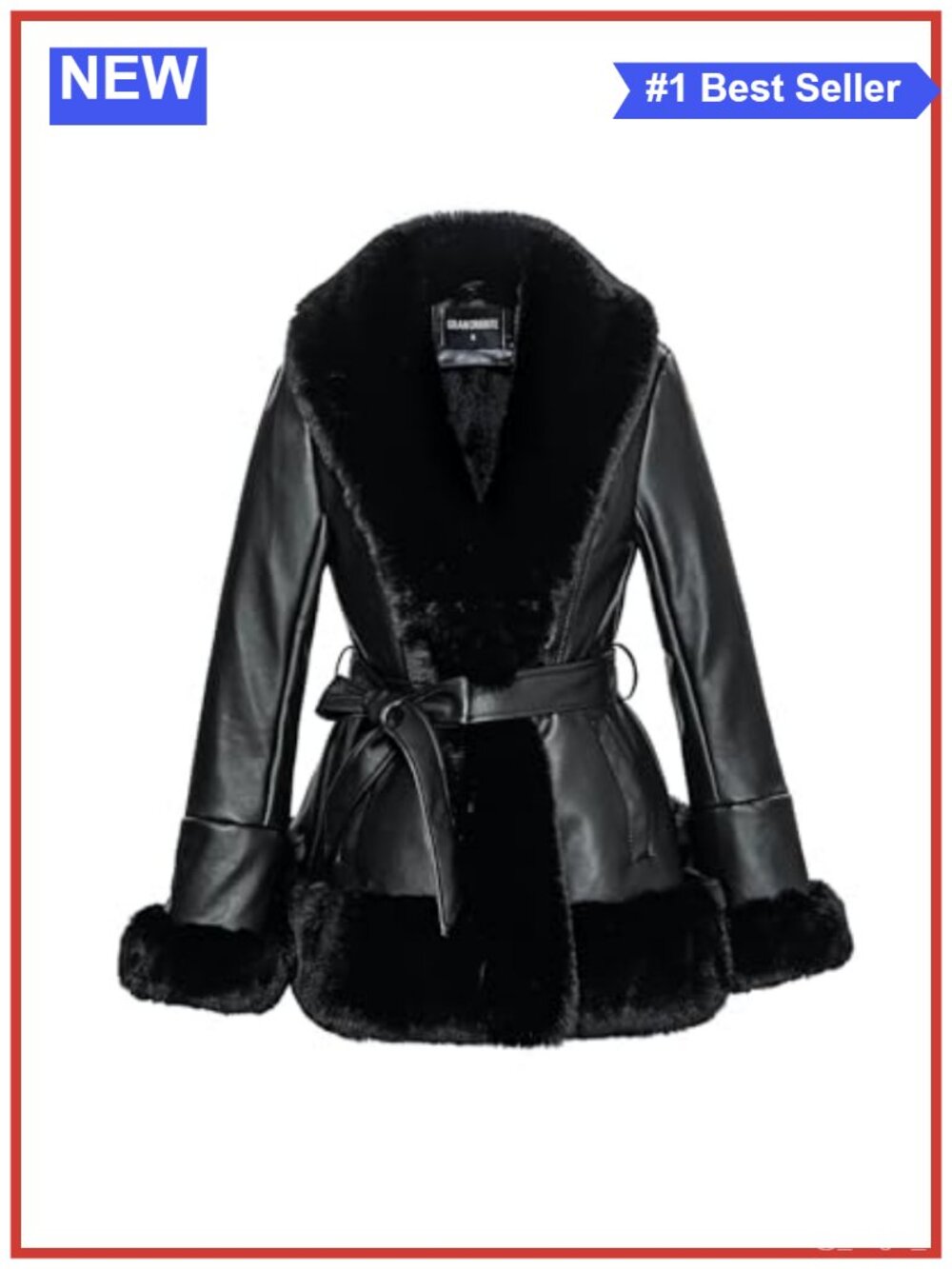 Faux Fur Leather Coat Winter Mid Length Collar Womens Outerwear